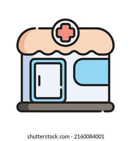 Pharmacy Icon Vector Illustration. Flat Outline Cartoon. Medical Icon Concept Isolated Premium Vector