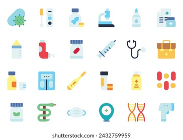 Conjunto de vector de icono de farmacia. Conjunto de iconos de farmacia. Colección de iconos de color plano de farmacia