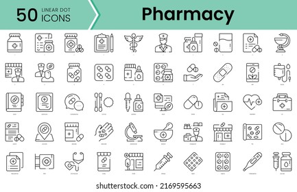 pharmacy Icons bundle. Linear dot style Icons. Vector illustration