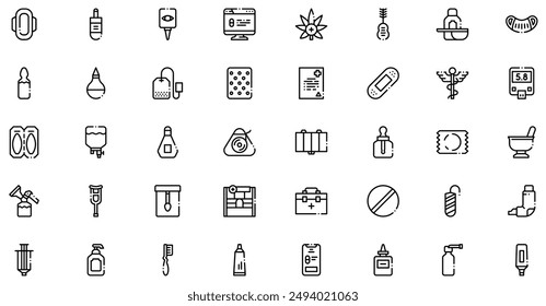 Pharmacy icons collection is a vector illustration with editable stroke, offering versatility and customization. Perfect for various design needs, it includes high-quality graphics.