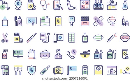 Pharmacy icons collection is a vector illustration with editable stroke.