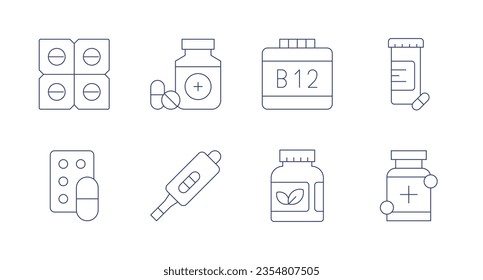 Iconos de farmacia. Trazo editable. Contiene píldoras, medicamentos, b 13, medicamentos, medicamentos, pruebas de embarazo, suplemento, farmacia.