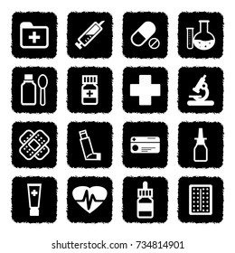 Pharmacy Icons. Grunge Black Flat Design. Vector Illustration. 