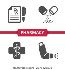 Pharmacy Icons. Health Care, Prescription, Pills, Inhaler Vector Icon