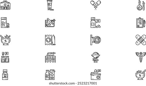 Coleção de ícones de vetor de alta qualidade ícones farmácia com traço editável. Ideal para projetos profissionais e criativos.