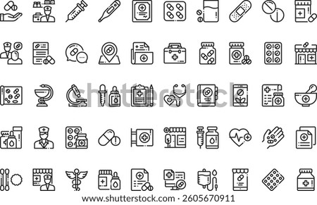 Pharmacy icons High-Quality Vector Icons Collection with Editable Stroke. Ideal for Professional and Creative Projects