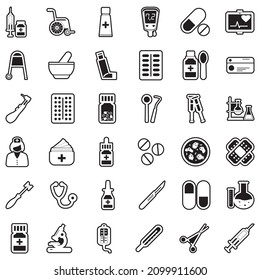 Pharmacy Icons. Line With Fill Design. Vector Illustration.