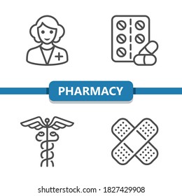 Iconos de farmacia. Iconos profesionales y perfectos en píxeles. Formato EPS 10.