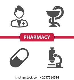 Pharmazie-Symbole. Professionelle, Pixel perfekte Symbole. EPS10-Format.