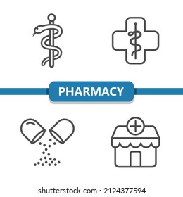 Pharmazie-Symbole. Professionelle, Pixel perfekte Symbole. EPS10-Format.