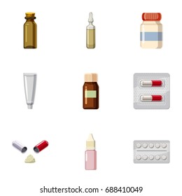 Pharmacy icons set. Cartoon set of 9 pharmacy vector icons for web isolated on white background