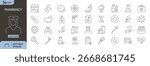 Pharmacy icons set. Includes medicine, pills, capsule, prescription, syringe, vial, cross, hospital, healthcare, and drugstore. Editable stroke. Line icons. Perfect for infographics and  medical apps.