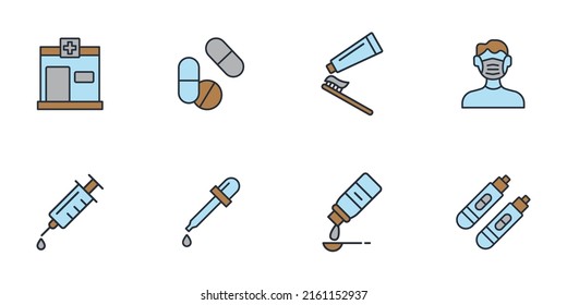 íconos de farmacia establecidos . símbolo del paquete de farmacia elementos vectoriales para web infográfica