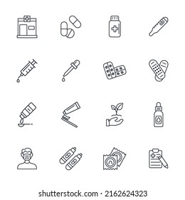íconos de farmacia establecidos . símbolo del paquete de farmacia elementos vectoriales para web infográfica