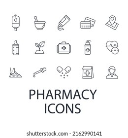 íconos de farmacia establecidos . símbolo del paquete de farmacia elementos vectoriales para web infográfica