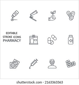 íconos de farmacia establecidos . símbolo del paquete de farmacia elementos vectoriales para web infográfica