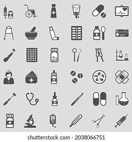 Pharmazie-Symbole. Aufkleber-Design. Vektorgrafik.