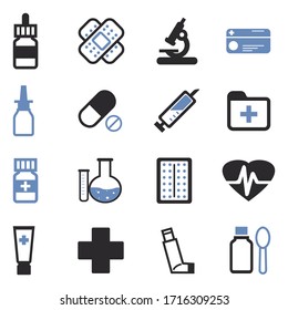 Pharmacy Icons. Two Tone Flat Design. Vector Illustration.