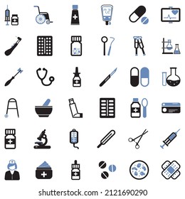 Pharmacy Icons. Two Tone Flat Design. Vector Illustration.