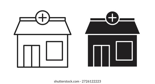 Símbolo de Vector de iconos de farmacia con trazo editable y versiones planas