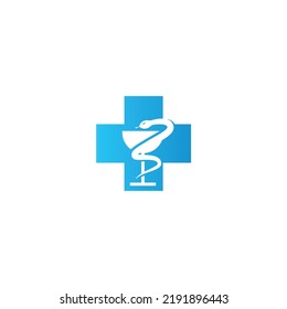 Pharmacy illustration icon, vector, snake, the bowl of Hygieia and medical cross