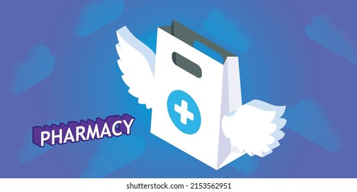 Pharmacy isometrisches Design Symbol. Vektorgrafik, Web-Illustration. 3D-Farbkonzept