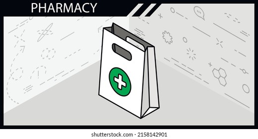 Pharmacy isometric design icon. Vector web illustration. 3d colorful concept