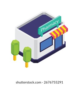 Ilustración vectorial isométrica de farmacia. Archivo EPS