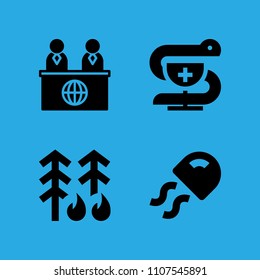 pharmacy, jellyfish, news reporter and forest fire icons vector in sample icon set for web and graphic design