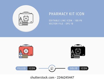 Icono del kit de farmacia aislado en fondo blanco. Primera Caja De Ayuda Símbolo De Línea Delgada Ilustración De Vector De Material Para Aplicación Móvil Y Diseño Web.