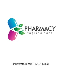 Pharmacy With Leaves Logo Vector