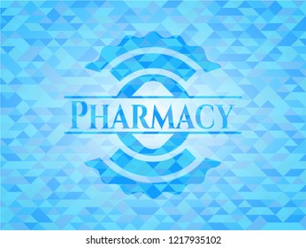 Pharmacy light blue emblem with triangle mosaic background