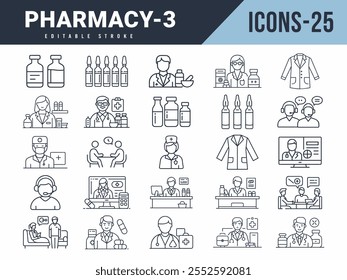 Pharmacy Line Editable 25 Icons set. Vector illustration in modern thin line style of Pharmacy icons.