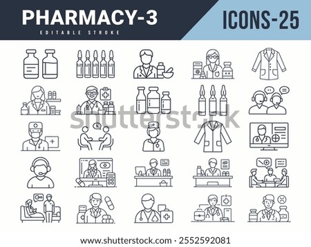 Pharmacy Line Editable 25 Icons set. Vector illustration in modern thin line style of Pharmacy icons.