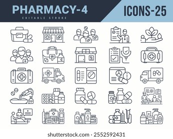 Pharmacy Line Editable Icons big set. Vector illustration in modern thin line style of Pharmacy icons.