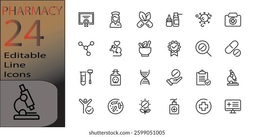 pharmacy Line Editable Icons set