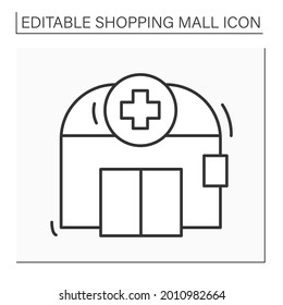 Pharmacy Line Icon. Conventional Prescription Filling, Compounding, Medical Equipment, Home Delivery Services. Shopping Mall Concept. Isolated Vector Illustration. Editable Stroke