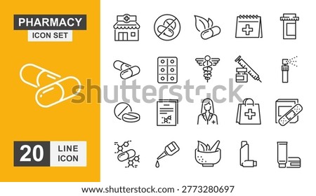 Pharmacy line icon set. Drugstore, Medical Store, Healthcare Pharmacy, Medicine Shop, аптекa, Pharmacist and more line icon.