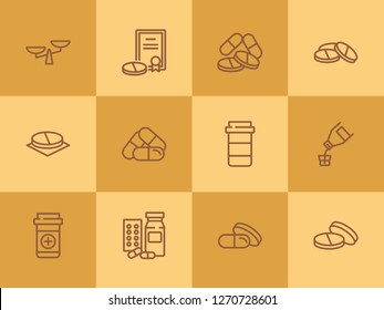 Pharmacy line icons. Set of line icons on white background. Medicine concept. Aid, pills, tablets. Can be used for topics like pharmacy, medicine, hospital, treatment