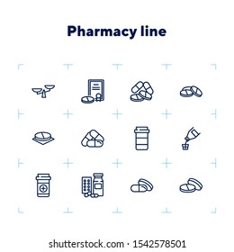 Pharmacy line icons. Set of line icons on white background. Medicine concept. Aid, pills, tablets. Can be used for topics like pharmacy, medicine, hospital, treatment