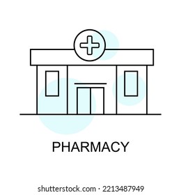 Icono lineal de farmacia. Farmacia aislada en forma lineal. eps10 vectoriales