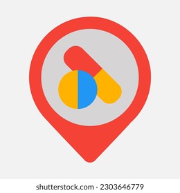 Icono de ubicación de farmacia en estilo plano, uso para presentación de aplicaciones móviles del sitio web