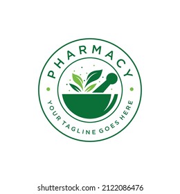 Logotipo de farmacia con placa, plantilla de diseño de vectores de emblema