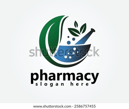 pharmacy logo bowl with circular leaves logo design template