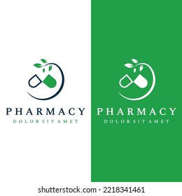 Pharmacy logo design with bowl and pounded herbal medicine. Logo for medicine, doctor, hospital and pharmacy.