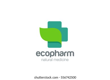 Pharmacy Logo eco green cross design vector template.
Natural Organic medicine Logotype concept icon