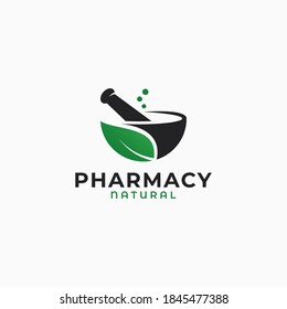 Pharmacy logo with herbal leaf on white background