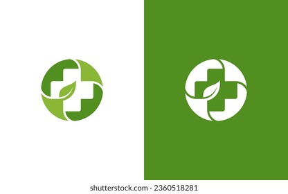 Pharmacy Logo Medicine green cross abstract design vector template. Eco bio natural Medical clinic infinity loop Logotype concept icon.