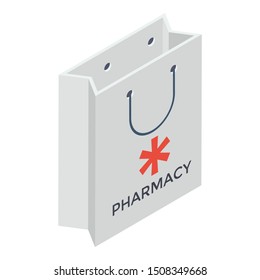 
Pharmacy logo on shopping bag concept of medical shopping bag icon.
