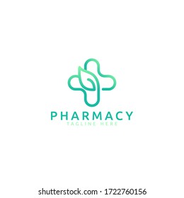 pharmacy logo vector graphic with cross and leaves image for any business especially for healthcare and medical.